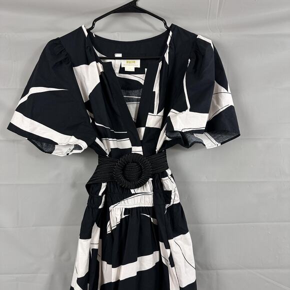 Maeve Dress Womens Large The Somerset Maxi Black White Belted Boho Chic Casual - Picture 6 of 16